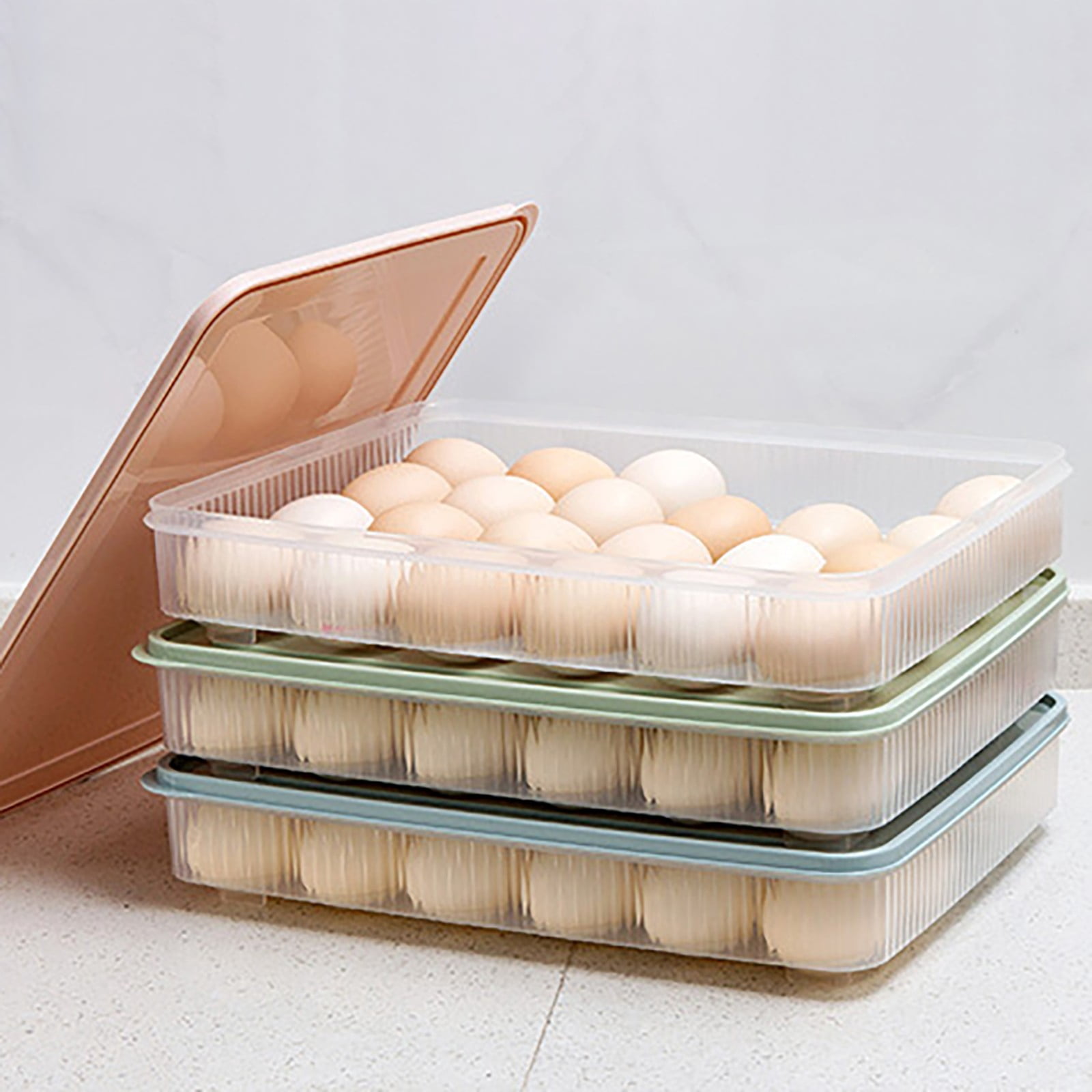 Egg Container with Lid Portable Storage Holder Stackable Plastic Egg Tray for Kitchen Fridge Fresh Keeper 11.81X9.06X2.24 Inch Refrigerator Organizer Space-Saving Essential, Four Pcs Egg Storage Box