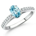thumbnail image 2 of Gem Stone King 10K White Gold Blue Zircon and White Lab Grown Diamond Soitaire Engagement Ring for Women (1.43 Cttw, Oval 7X5MM, Gemstone December Birthstone, Available in Size 5, 6, 7, 8, 9), 2 of 4