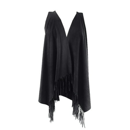 - INC International Concepts Black Sleeveless Faux-Suede Fringed Draped Vest S
