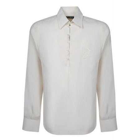 Dolce & Gabbana Men's Embroidered Logo Shirt In Breathable Linen White Sizes collar/cm 36-45