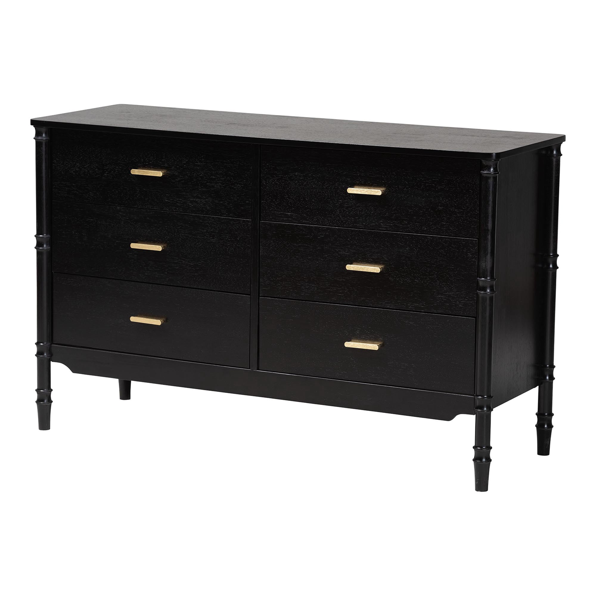 Baxton Studio Marisela Mid-Century Dresser, 6-Drawer, Black
