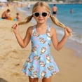 thumbnail image 3 of Xixirimido Otters Shell Starfish Blue Print Girls One Piece Swimsuit with Skirt Modest Sleeveless Swim Dress Featuring Built-in Shorts & UPF 50+ Sun Protection for Beach Pool, 3-4 Years, 3 of 7