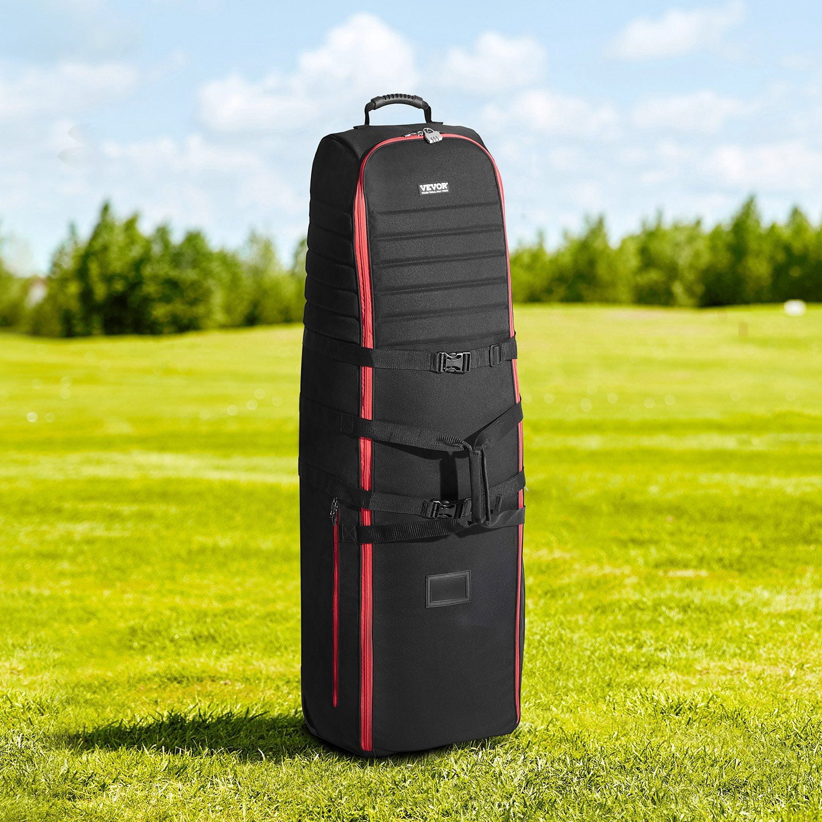 Golf Club Travel Bag - 1000D Nylon Wheeled Case w/Lockable Zippers - Fits Full-Size Clubs & Accessories (Airline Approved)