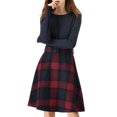 thumbnail image 1 of Allegra K Women's Round Neck Swing Belted Plaids Color Block Dress, 1 of 8