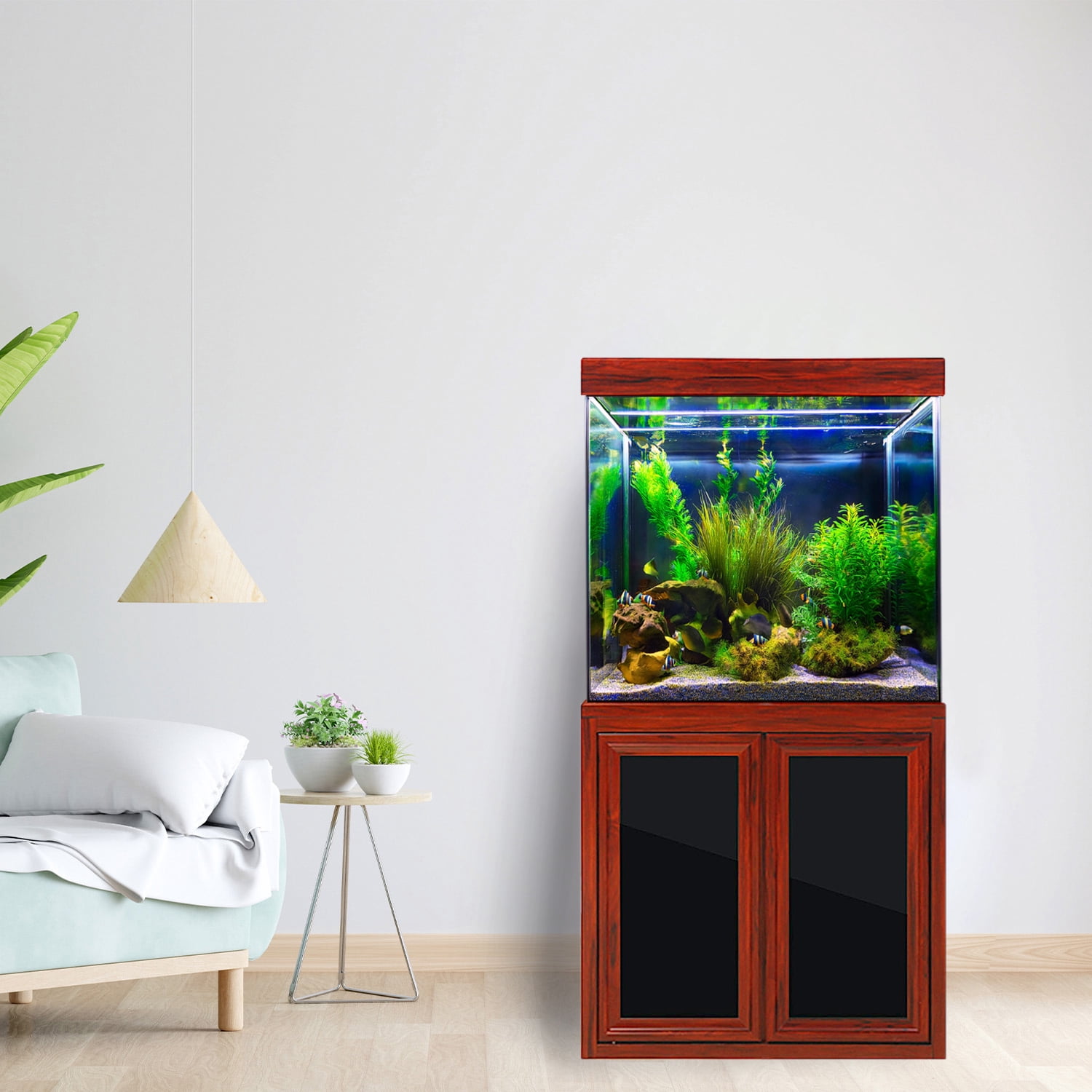 50 Gallon Redwood Tempered Glass Aluminum Fish Tank Aquarium