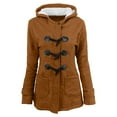 thumbnail image 2 of Winter Coats For Women Solid Color Horn Buttons Cardigan Padded Hooded Coat Jacket Overcoat, 2 of 4