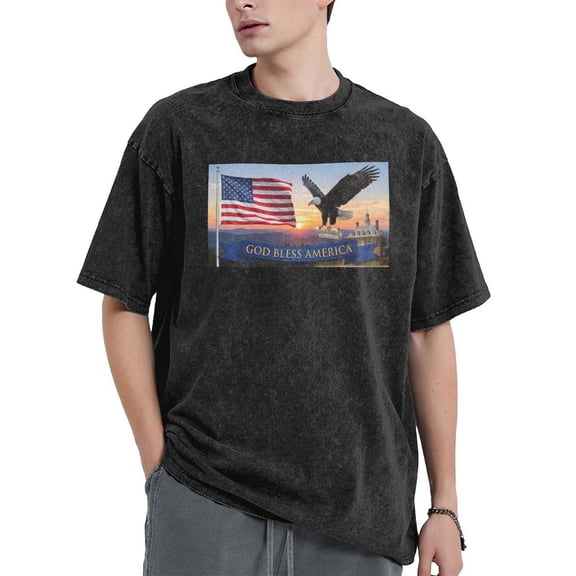 USPEED God Bless America Eagle US Flag Sunset Vintage Oversized Shirt, Patriotic National Pride Gift Tee for 4th of July Independence Day Casual Wear for Adult Men Women