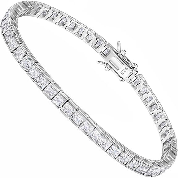 Dreamofdazzles Jewels 4.00 Ctw Princess Cut Diamond Womens Tennis Bracelet 14K White Gold Plated 925 Sterling Silver