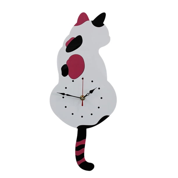 Cateissary Reloj de pared con diseño de gato, funcionamiento silencioso y cronometraje preciso, construcción duradera, múltiples funciones Electrodomésticos blanco