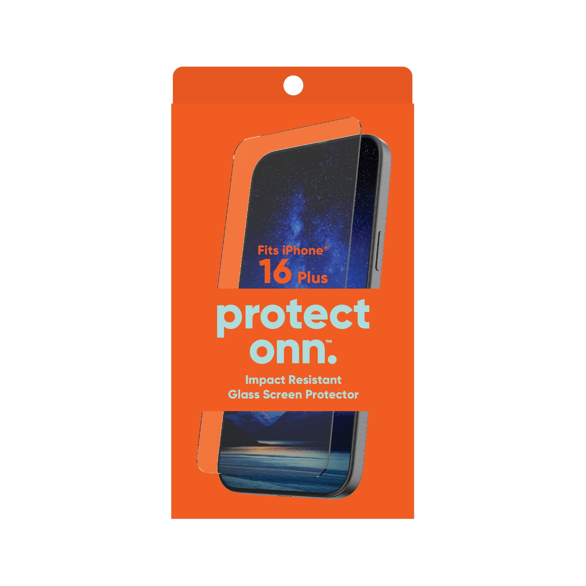 onn. Impact Resistant Glass Screen Protector with Easy Application Tray for iPhone 16 Plus