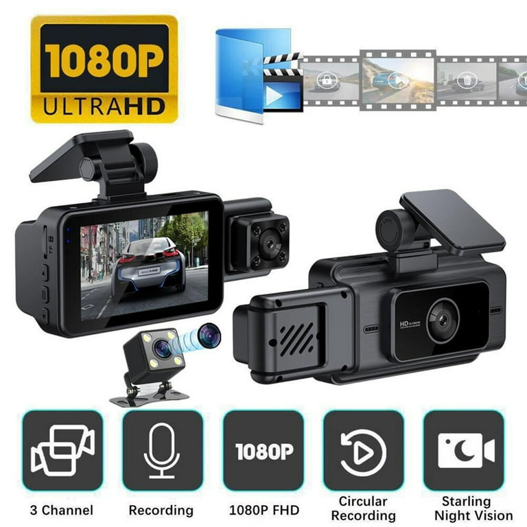 XEOVHV 3 Channel Dash Cam Front and Rear Inside, 1080P Dash Camera