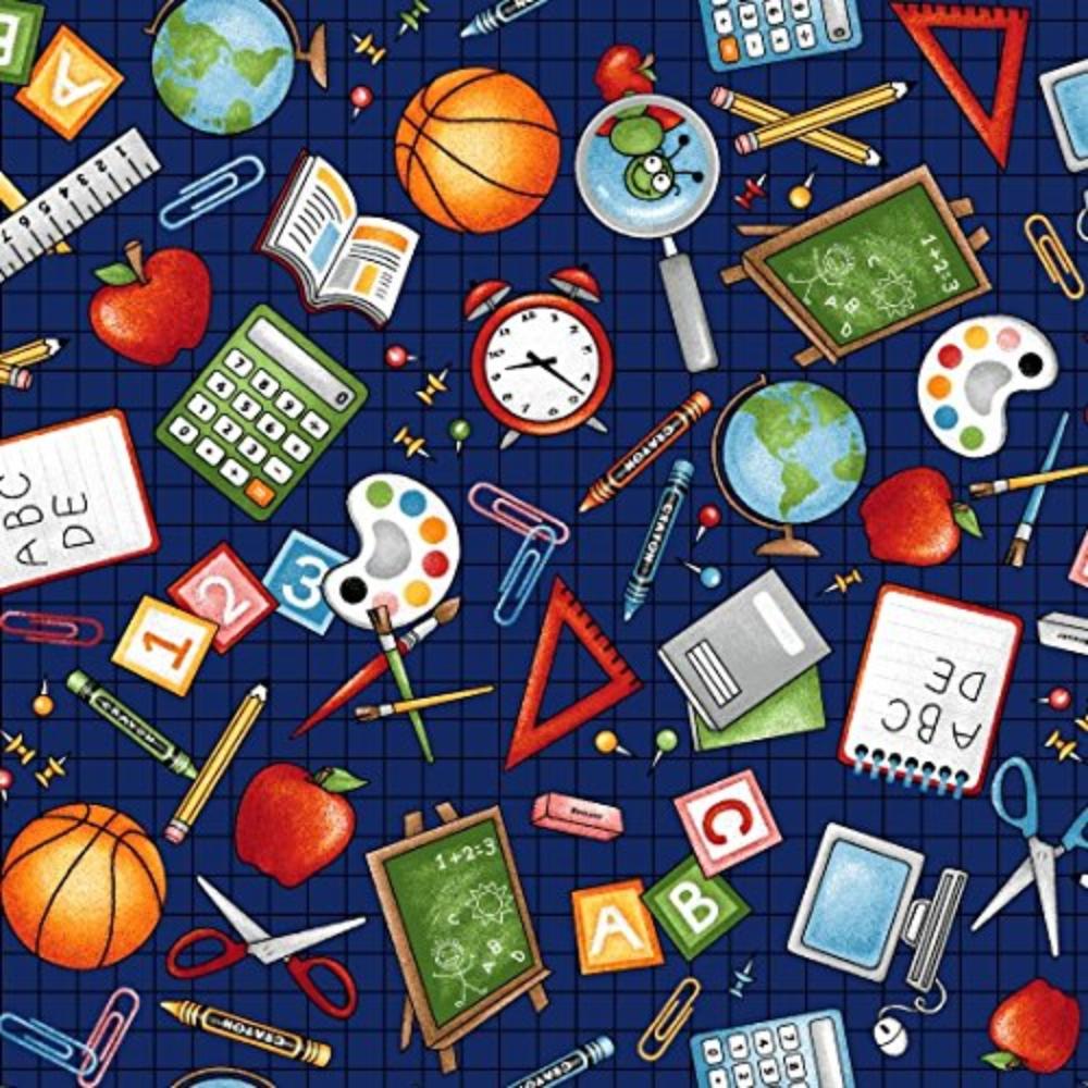 School ZoneSchool Supplies Cotton Fabric by Fabrics, Sold by the Yard