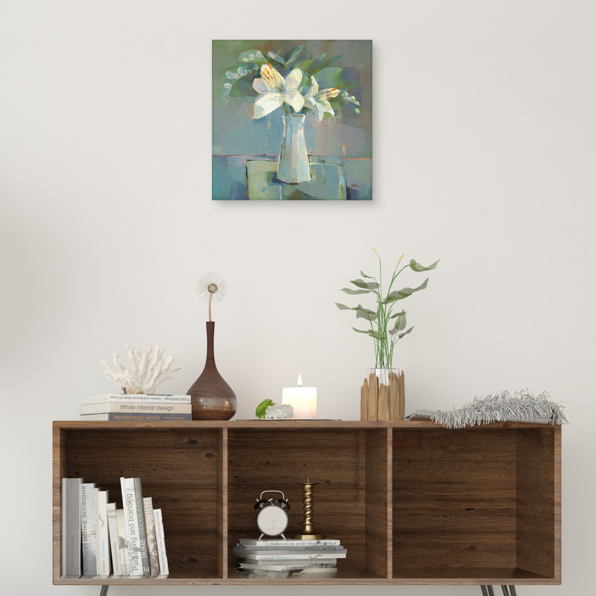 Lillies and Freesias by Sarah Simpson Canvas Art Print