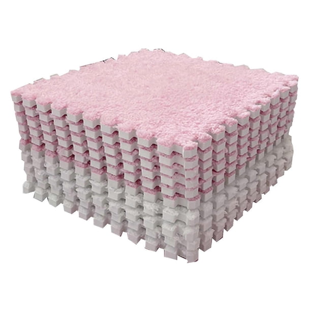 10pcs Plush Foam Floor Mat Color Blocking Split Joint Interlocking Cuttable Soft Plush Rug for Bedroom Pink White