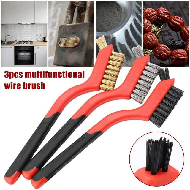 7 Inch 3pcs Wire Brush Set With Curved Plastic Handle Dirt & Paint Scrubbing With Deep Cleaning。,