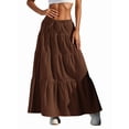 thumbnail image 2 of Jaimenalin Women'S Boho Flowy Maxi Skirt Flared Ruffle Elastic Waist Summer A Line Spring Long Skirts Brown M, 2 of 8