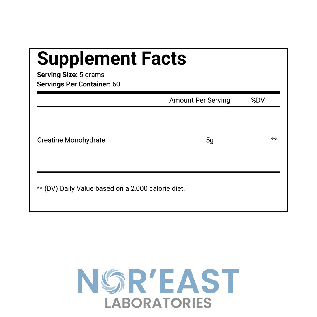 Nor'East Laboratories Creatine Monohydrate, Unflavored, 300 Grams, 60 Servings