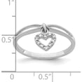 thumbnail image 4 of Sterling Silver Rhodium Plated Diamond Heart Dangle Ring (Size 7) Made In India qr5701-7, 4 of 5