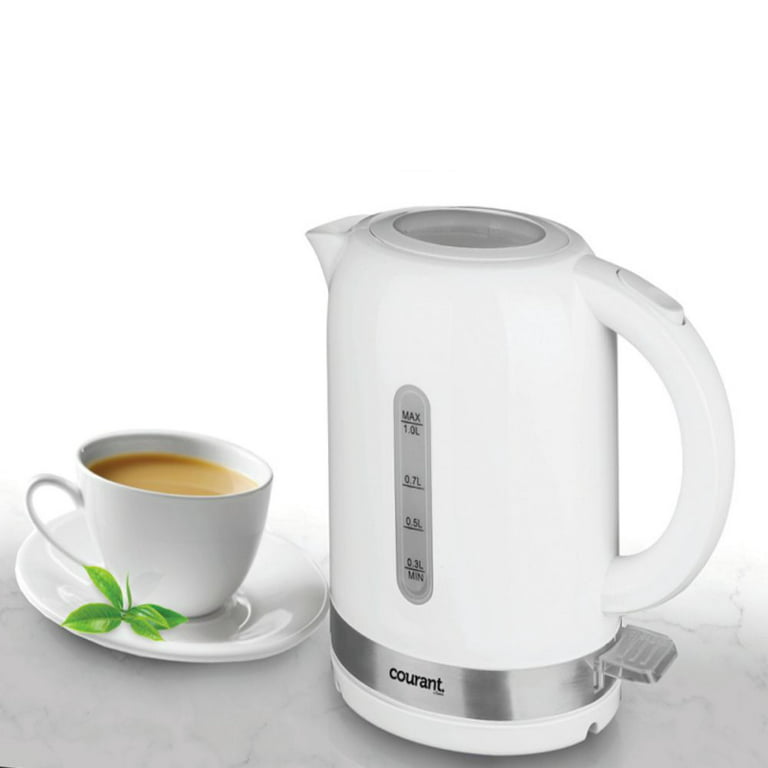 Courant Cordless Electric Kettle 1 Liter, 1000W 360 Rotational with LED  Light for Tea Coffee Hot Chocolate Soup Hot Water, White
