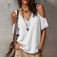 thumbnail image 2 of Sevevn Women's Cold Shoulder Lace Trim T-Shirt V Neck Cotton Blend Short Sleeve Casual Blouse Top White 2XL, 2 of 10