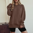 thumbnail image 2 of idosla Oversized Sweatshirt for Women Thumbhole Long Sleeve Hoodies Shirts 2025 Fall Side Slit Pullover Top Y2k Outfits (Brown, XL), 2 of 7