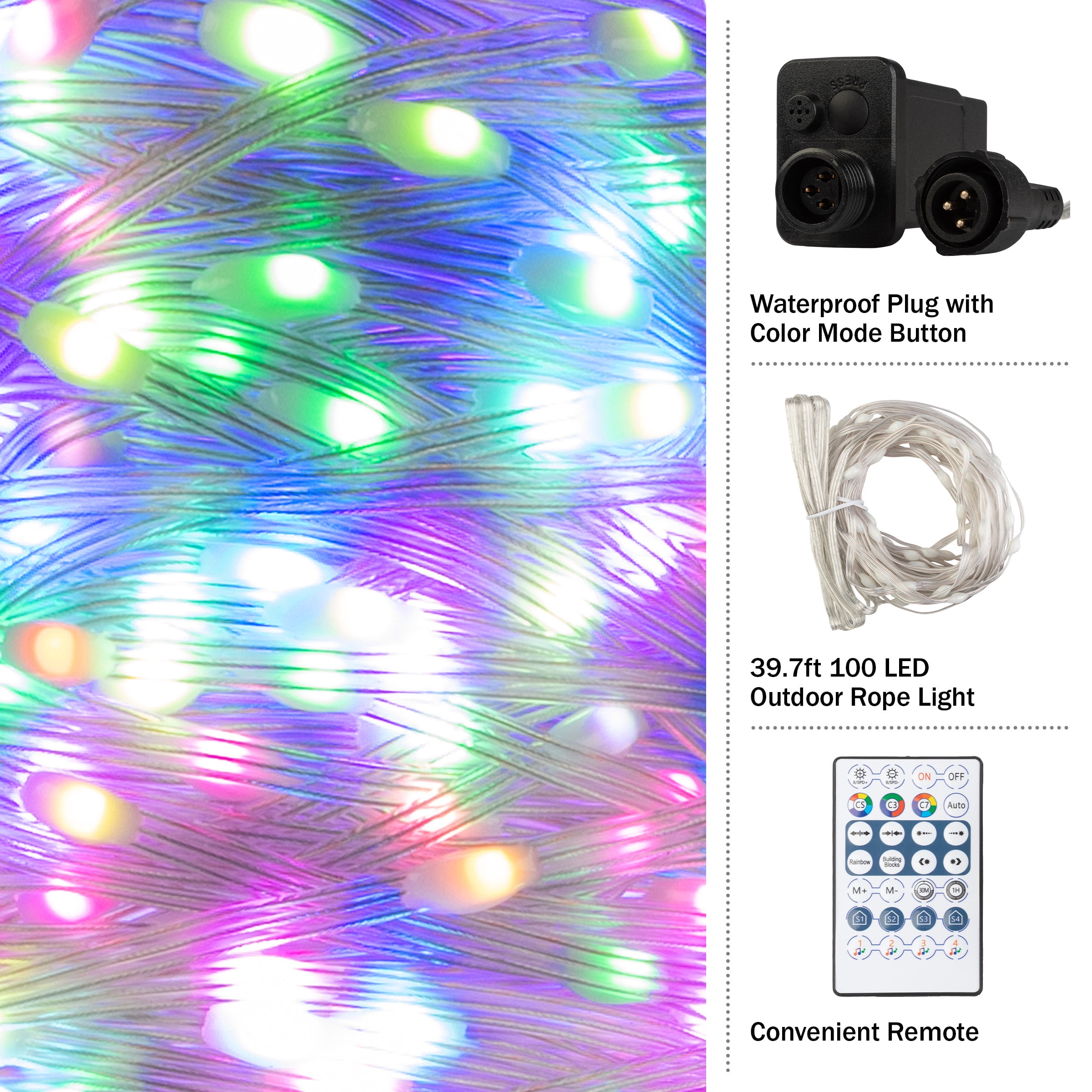 Pure Garden 40ft 100 LED Color Changing Outdoor Rope Lights with Remote