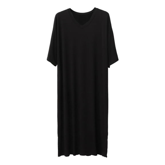 AOMPMSDX Mens Pajama Sets Male Solid Color Short Sleeve Round Neck Nightdress Robe Homewear Casual Sleepwear Set Cozy Nightwear Set Black Nightgowns For Men XXL