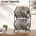 thumbnail image 2 of 2-Tier Vinyl Record Storage Holder with Dividers, 200 LPs Shelf Organizer, Matte Black, 2 of 6