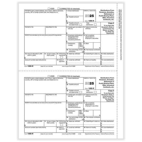 1099-R Copy 2/1, 2-Up, Pack of 50 (100 Forms