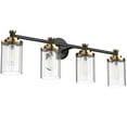 thumbnail image 2 of LIGHTINN Bathroom Dimmable Vanity Light with Cylindrical Clear Striped Glass Shade E26 Socket Base Vintage Fixture 4-Light (Black/Gold), 2 of 7