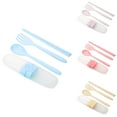 thumbnail image 3 of serony 3PCs/Set Straw Dinnerware Outdoors Portable Travel Candy Color Tableware Student Kids Kitchen Tool beige, 3 of 6