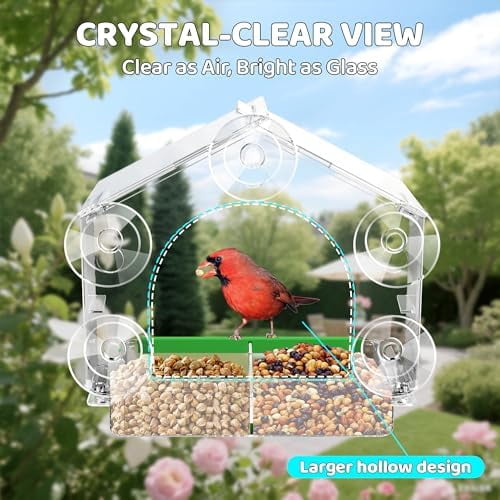 2-Pack Window Bird Feeder, 5 Strong Suction Cups Clear Feeder for Birds, Easy-to-Clean Detachable Feeding Tray, Weatherproof Garden Decor, Gifts for Bird Lovers, Cats-Clear