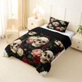 thumbnail image 2 of Castle Fairy Gothic Floral Skull Twin Comforter Sets 2pcs,Flowers Rose Peony Butterfly Bedding Set,Ivory Red Black,1 Comforter and 1 Pillowcase,Black Reversible, 2 of 6