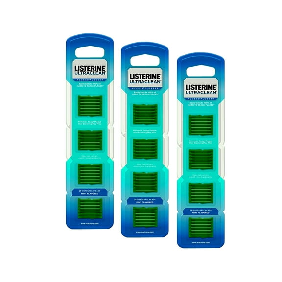 Listerine Ultraclean Access Flossers .. Disposable Heads Fresh Mint .. Crystals 28 Each (Pack .. of 3)