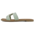 thumbnail image 2 of Soda Shoes Women Slip-On Sandals H-Band Flat Flip-Flops Slides Gold Buckle Square Toe FENG-S Light Green Mint 5.5, 2 of 5