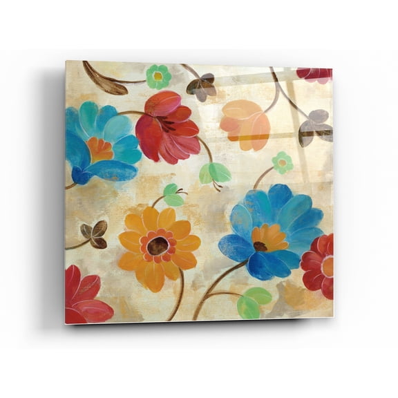 Epic Art 'Coral and Teal Garden I' by Silvia Vassileva, Acrylic Glass Wall Art, 36"x36"