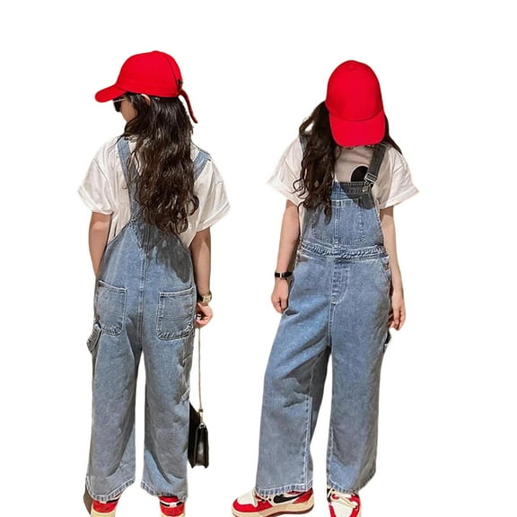 Teen Girls Jean Overalls Jumpsuits Kids Casual Sleeveless Romper Girls Wide Leg Jeans Girls 1 Piece Rompers with Pockets Clothes for 11-12 Years Old Girl