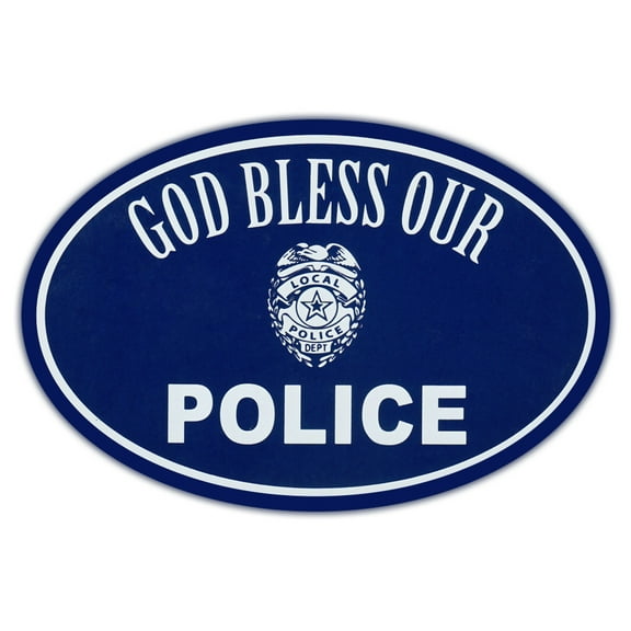 Oval Car Magnet - God Bless Police - Support Law Enforcement - Magnetic Bumper Sticker