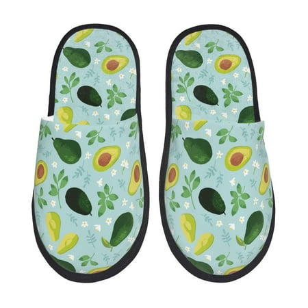 Balery Avocado Flowers And Leaves Slient Indoor Furry Fleece Comfort House Shoes Soft Non-Slip Home Shoes Cotton slippers House Slippers-- Large