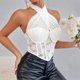 thumbnail image 1 of Camisola moldeadora de cintura con lazo sin espalda informal de encaje para mujer, top de poliéster, 1 of 4