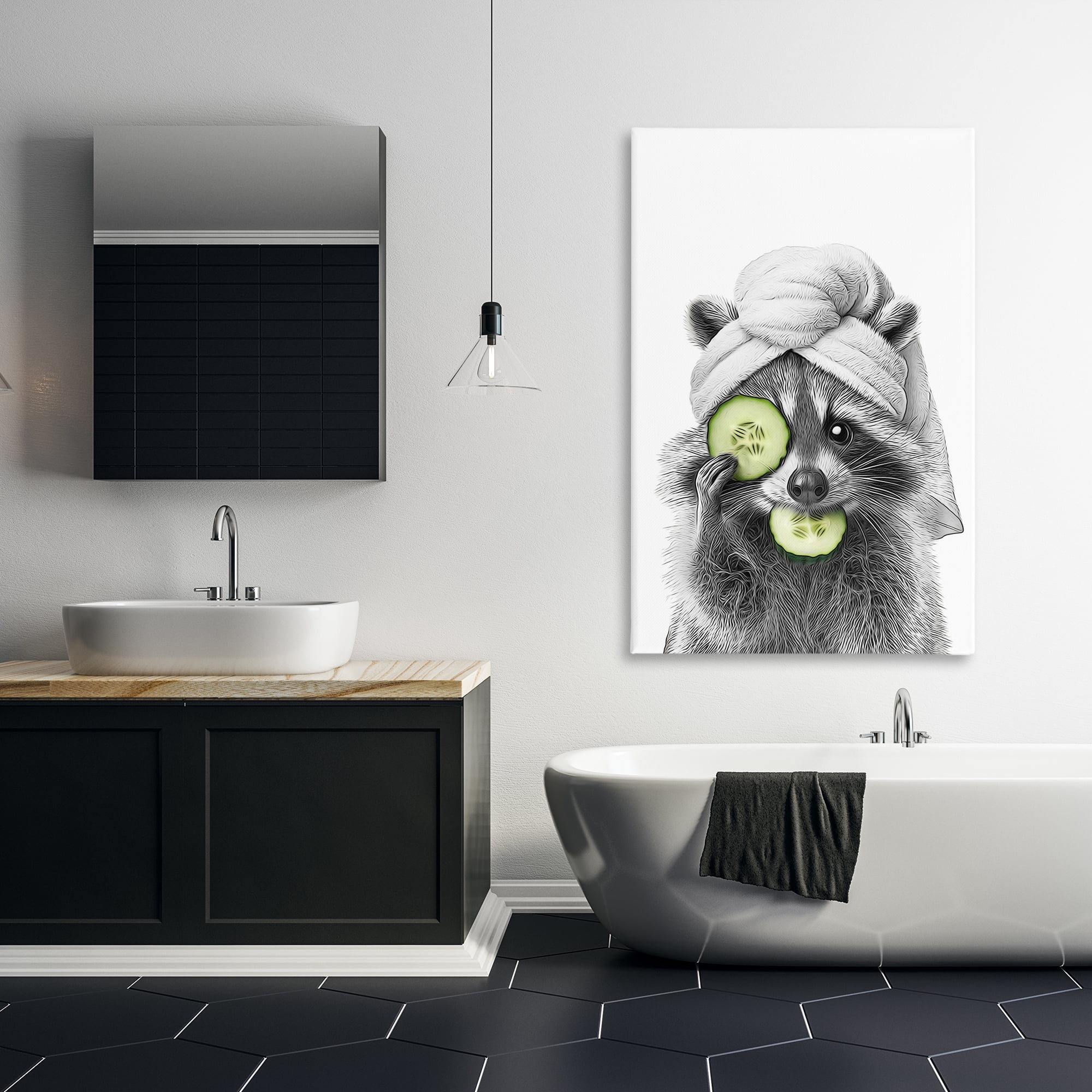 Stupell Industries Raccoon Spa Day Typography Painting Gallery Wrapped Canvas Art Print Wall Art, 30 x 45