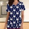 thumbnail image 1 of LSLJS Blouse d'Uniforme de Travail à Manches Courtes Col en V avec Poches, Imprimé Œuf et Lapin de Pâques pour Femmes, 1 of 5