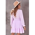 thumbnail image 3 of Women's Deep V Neck Lantern Sleeve Knotted Tiered Mini Dress, 3 of 19