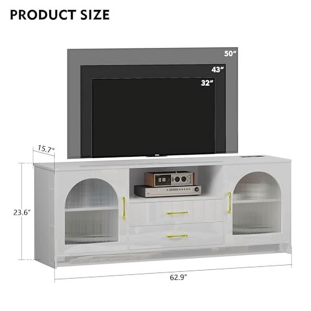 Gurexl RGB TV Stand with Wireless Charging Station for TVs up to 75 Inch,Human Sensor LED TV Cabinet with USB&Type-C Ports,24 Color Dimmable Television Stand with Drawers & Storage Cabinet