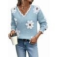 thumbnail image 2 of Female Oversized V Neck Fuzzy Sweaters Casual Loose Long Sleeve Chunky Knit Pullover Jumper Tops Light Blue M, 2 of 9
