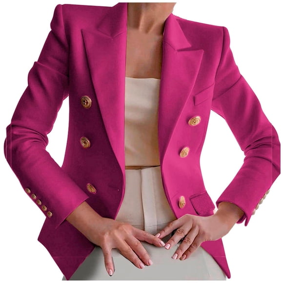 Mceream Womens Blazers Dressy Casual Long Sleeve Double Breasted Suit Jackets Classic Fitted Work Office Blazer Clothes Plus Size Outwear Chaqueta Elegante Para Mujer Hot Pink L