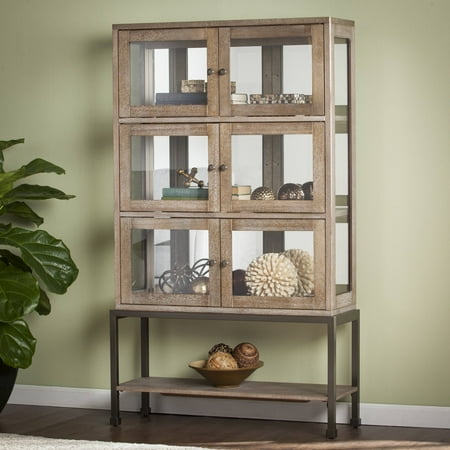 Oak Traditional Curio Cabinets - Southern Enterprises Braune Lighted Contemporary Curio, Burnt Oak