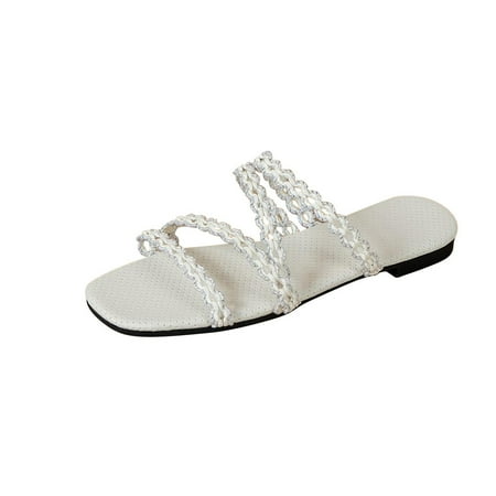

Womens Bohemian Flat Sandals Summer Boho Flat Shoes Ladies Casual Vacation Beach Slippers Size UK Non-Slip Square Toes Indoor Outdoor Slides Clearance Shoes for Women