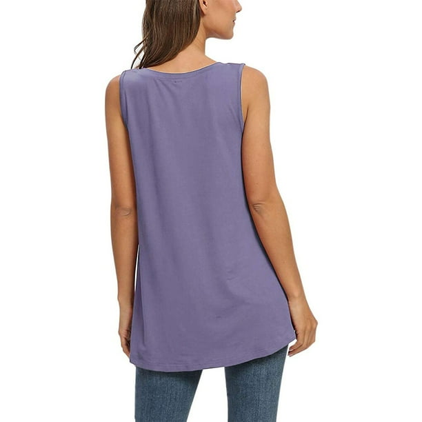 Guardurnaity Camiseta de mujer Camiseta sin mangas Camiseta con cuello en V Blusa Camiseta sin mangas V Chaleco de color sólido Vestidos Gris Púrpura L Guardurnaity AP003123-33