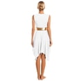 thumbnail image 4 of Kaerm Women Praise Dance Outfit Color Block Asymmetric Overlay Dress with Pants White XXL, 4 of 7